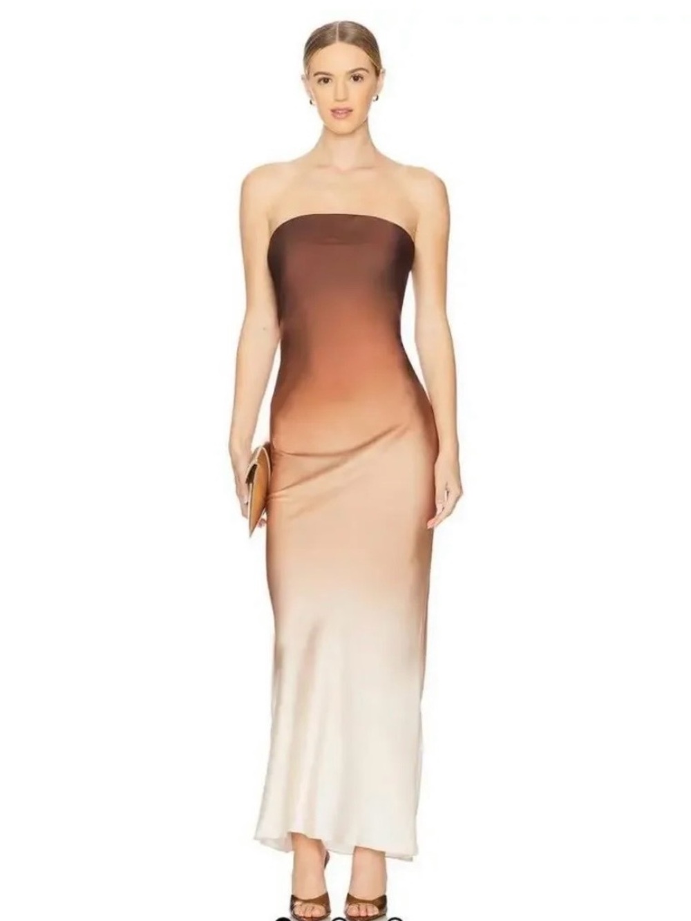 Rococo Sand Strapless Ombre Maxi Gown in Brown and Cream